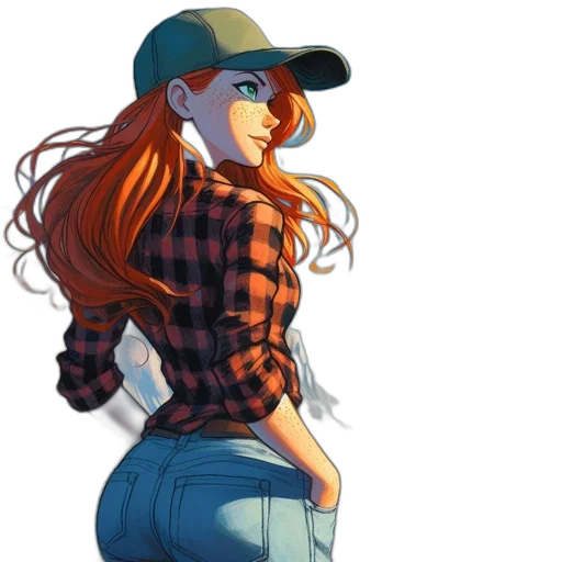 jacket, hat, comic book art, concept art, cartoon, fantasy art, young, woman transparent PNG cut-out