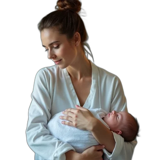 photorealistic, woman, holding, her, baby, hospital, bag transparent PNG cut-out