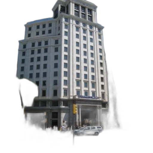 building, staff, weapon, robot, 3d render, photorealistic, concept art, city street transparent PNG cut-out
