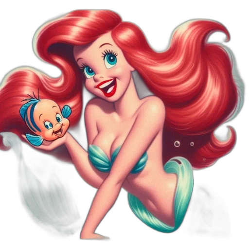 cartoon, photorealistic, concept art, fantasy art, underwater, mermaid, red, hair transparent PNG cut-out
