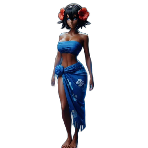 dress, concept art, fantasy art, comic book art, 3d render, blue, female, character transparent PNG cut-out