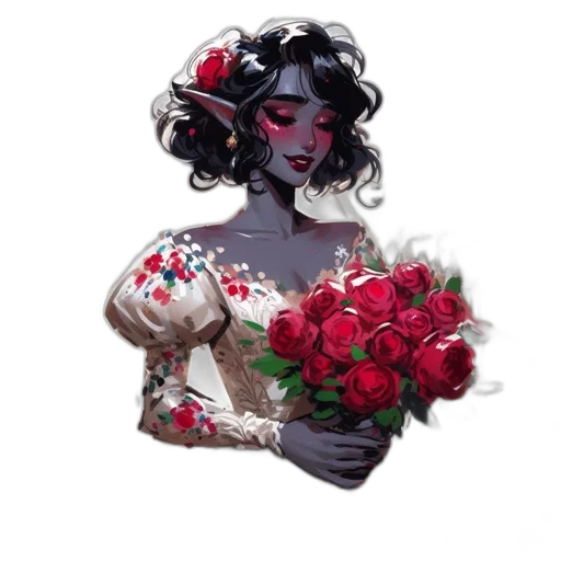 dress, flower, mask, crown, pixel art, fantasy art, concept art, photorealistic transparent PNG cut-out