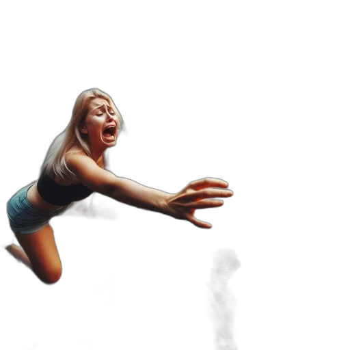 concept art, 3d render, photorealistic, pixel art, fire, outer space, screaming, woman transparent PNG cut-out