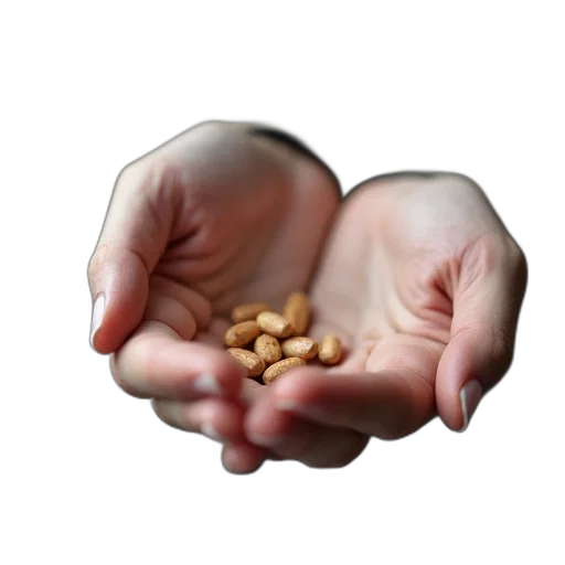 food, jewelry, 3d render, photorealistic, person, hand, holding, small transparent PNG cut-out