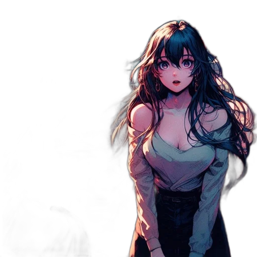 dress, anime, concept art, watercolor, fantasy art, neon lights, fire, blue transparent PNG cut-out