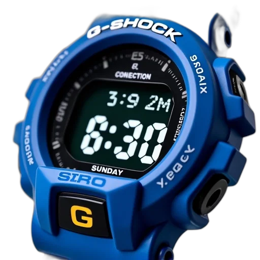 close-up, image, blue, g-shock, watch, black, dial, white transparent PNG cut-out
