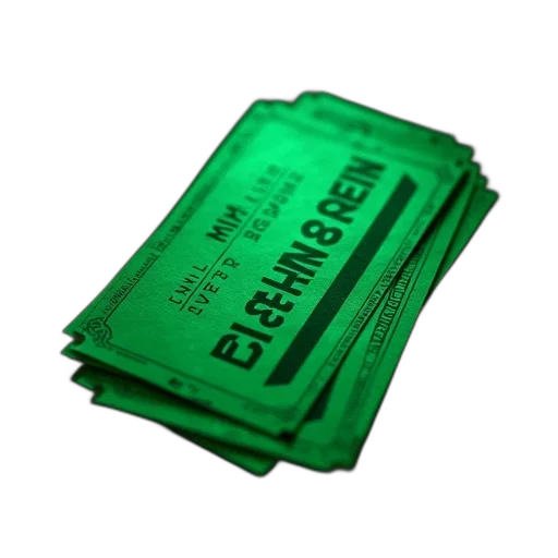 weapon, 3d render, green, admit, tickets, theatrical, event, stock transparent PNG cut-out