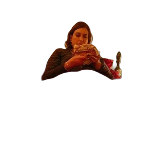 food, staff, face, shoes, pixel art, photorealistic, woman, sits transparent PNG cut-out
