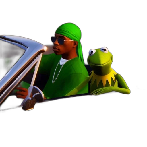 car, animal, 3d render, concept art, photorealistic, kermit, frog, man transparent PNG cut-out