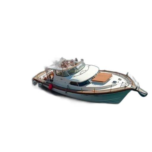 3d render, photorealistic, concept art, capsized, boat, floating, water, cabin transparent PNG cut-out