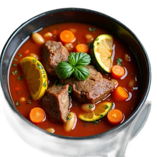food, photorealistic, bowl, hearty, stew, chunks, meat, beans transparent PNG cut-out