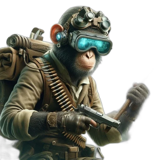 staff, weapon, concept art, 3d render, photorealistic, fantasy art, technologically-equipped, chimpanzee transparent PNG cut-out