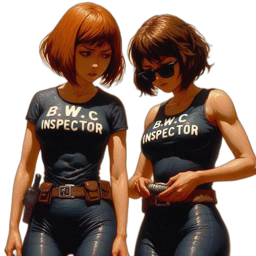 comic book art, concept art, cyberpunk, pixel art, two, female, characters, dressed transparent PNG cut-out