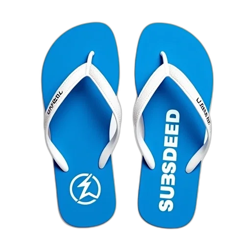 shoes, pair, blue, flip-flops, white, accents, logo, left transparent PNG cut-out