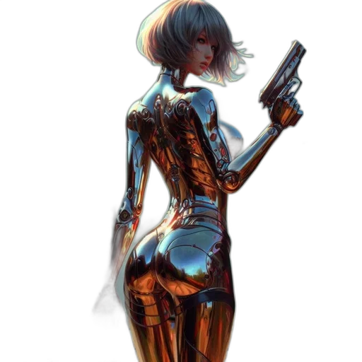 robot, weapon, dress, jacket, cyberpunk, concept art, comic book art, fantasy art transparent PNG cut-out