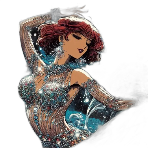 dress, jewelry, fantasy art, comic book art, concept art, watercolor, underwater, woman transparent PNG cut-out