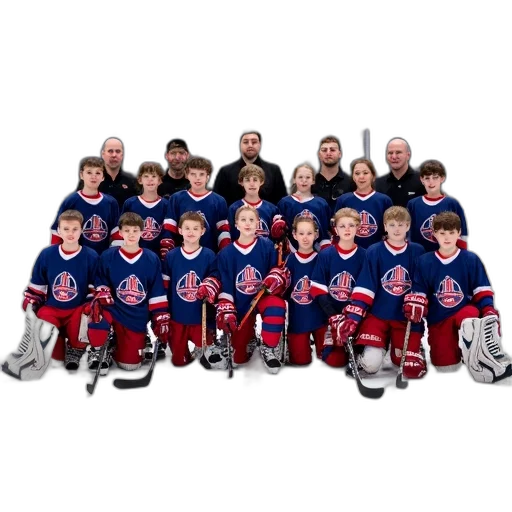 group, young, hockey, players, wearing, blue, red, jerseys transparent PNG cut-out
