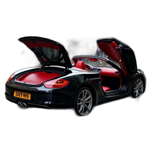 car, 3d render, photorealistic, concept art, sleek, black, convertible, parked transparent PNG cut-out