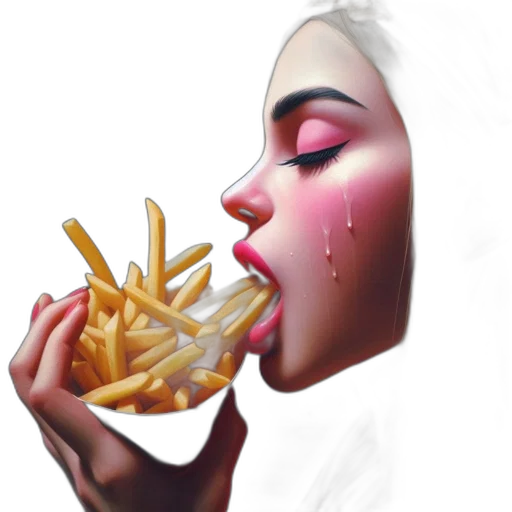 food, face, photorealistic, concept art, oil painting, vaporwave, neon lights, woman transparent PNG cut-out