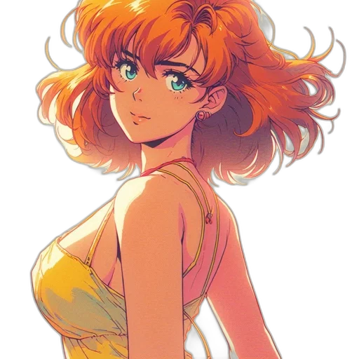 dress, anime, watercolor, concept art, cartoon, fire, neon lights, golden transparent PNG cut-out