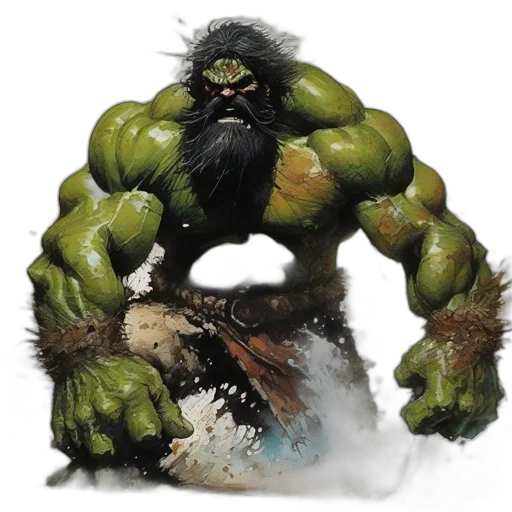 creature, concept art, fantasy art, comic book art, photorealistic, large, green-skinned, figure transparent PNG cut-out