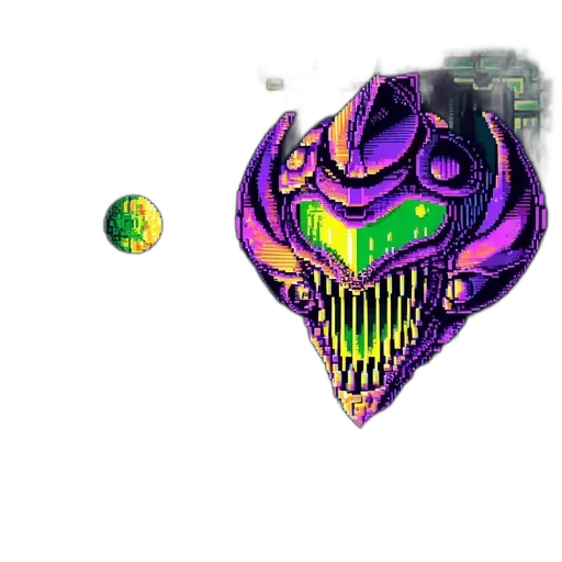 mask, dragon, robot, creature, pixel art, concept art, vaporwave, 3d render transparent PNG cut-out