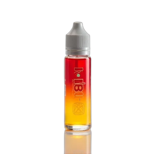 bottle, close-up, image, red, yellow, e-liquid, silver, cap transparent PNG cut-out