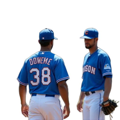 crown, baseball, player, blue, jersey, number, standing, field transparent PNG cut-out