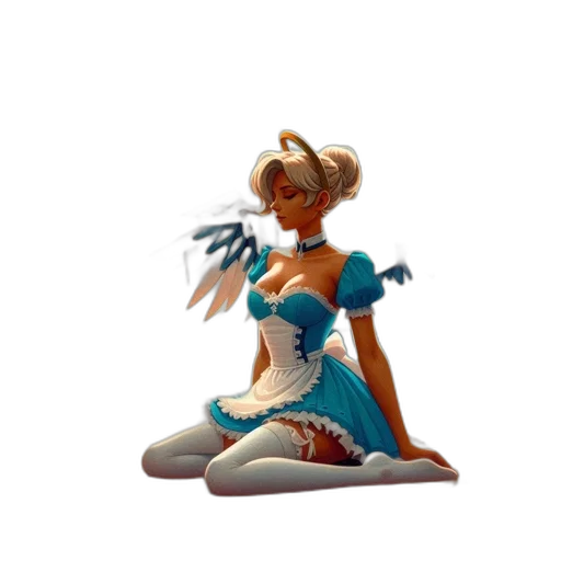 dress, staff, concept art, 3d render, fantasy art, pixel art, blue, ethereal transparent PNG cut-out