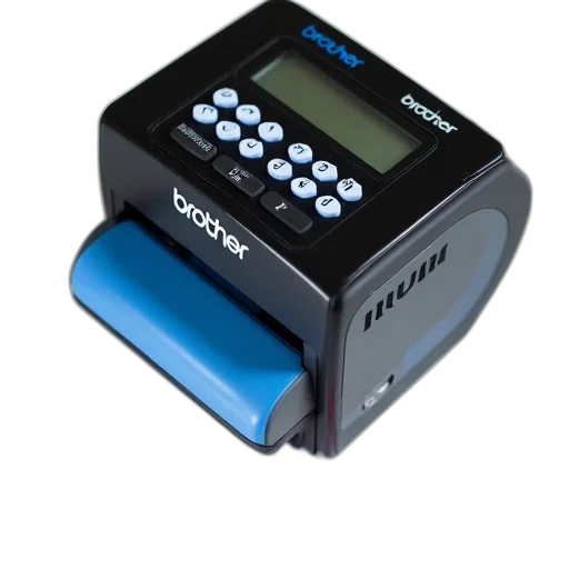 close-up, image, brother, p-touch, label, maker, black, blue transparent PNG cut-out