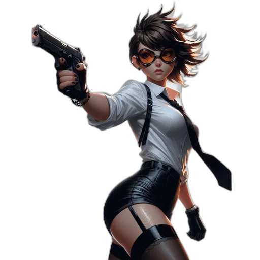 weapon, comic book art, concept art, cyberpunk, pixel art, female, character, professional transparent PNG cut-out