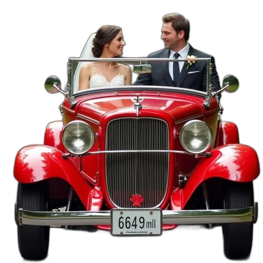 car, photorealistic, bride, groom, antique, red, hot, rod transparent PNG cut-out