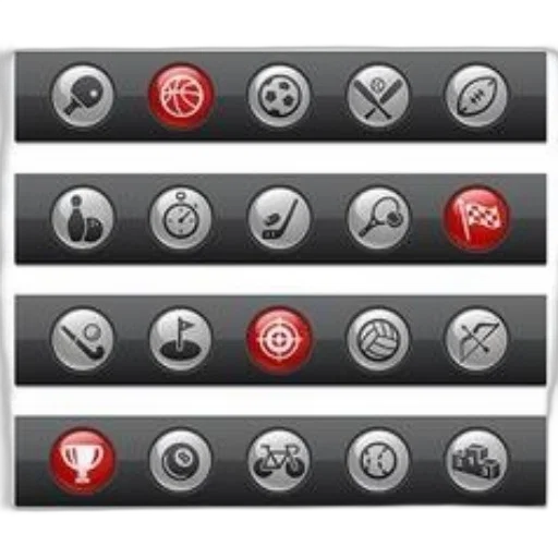 dark, monochrome, red, earth tones, collection, sports, icons, including transparent PNG cut-out