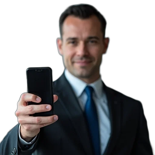 staff, face, robot, jacket, photorealistic, man, holding, cell transparent PNG cut-out