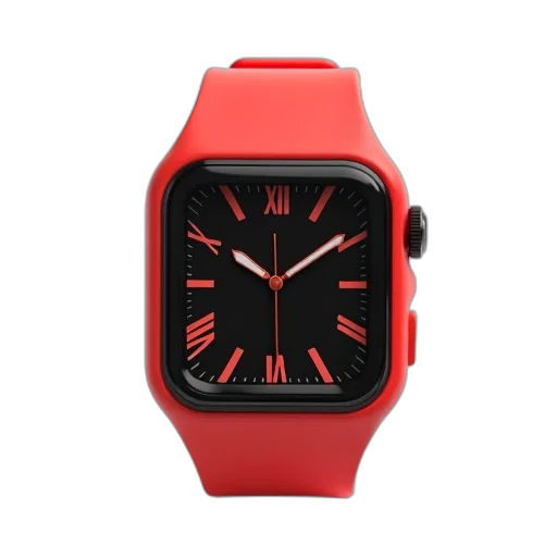 jewelry, 3d render, red, neon, wristwatch, black, dial, strap transparent PNG cut-out