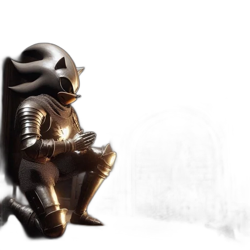 robot, sword, concept art, 3d render, fantasy art, comic book art, outer space, monochrome transparent PNG cut-out