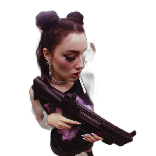 weapon, staff, face, robot, cyberpunk, pixel art, concept art, 3d render transparent PNG cut-out