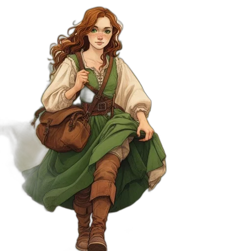 dress, fantasy art, concept art, pixel art, comic book art, earth tones, green, golden transparent PNG cut-out
