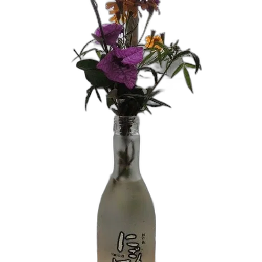 bottle, 3d render, flowers, sits, windowsill transparent PNG cut-out
