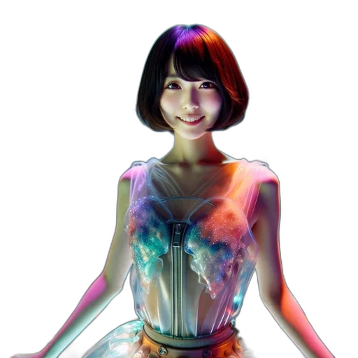 dress, robot, concept art, 3d render, cyberpunk, photorealistic, neon lights, outer space transparent PNG cut-out