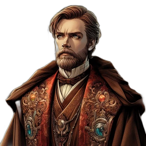 jacket, staff, face, concept art, fantasy art, comic book art, photorealistic, introspective transparent PNG cut-out