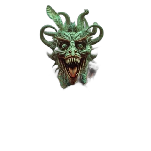 mask, creature, dragon, face, concept art, fantasy art, 3d render, pixel art transparent PNG cut-out