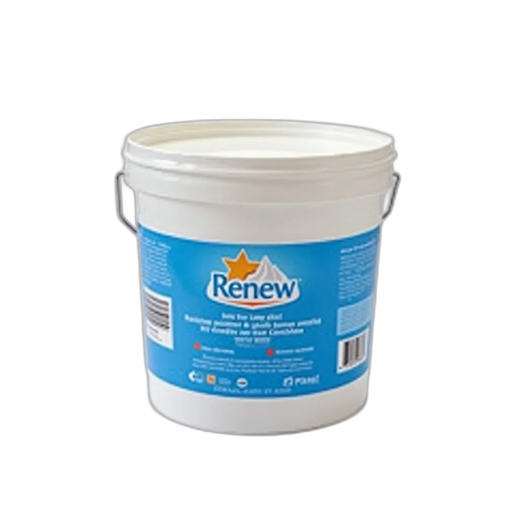 white, plastic, bucket, blue, label, featuring, word, renew transparent PNG cut-out