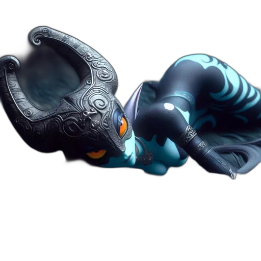 mask, dragon, creature, staff, concept art, 3d render, fantasy art, blue transparent PNG cut-out