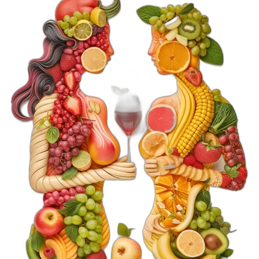 food, two, profiles, female, figures, made, fruits, vegetables transparent PNG cut-out