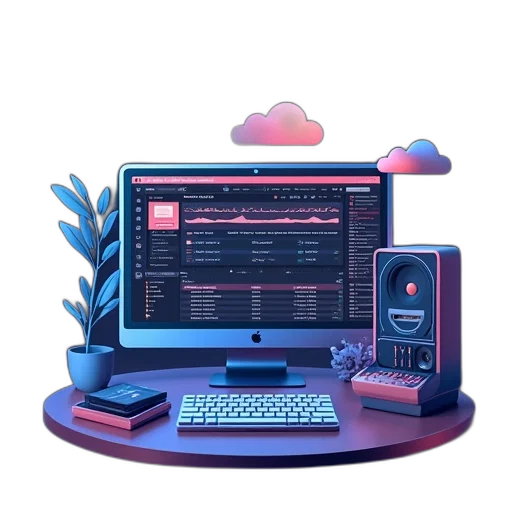vaporwave, 3d render, cyberpunk, pixel art, pastel, neon, red, colorful transparent PNG cut-out