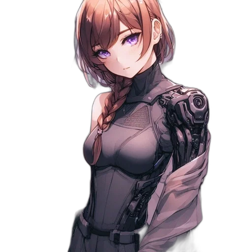 robot, jacket, weapon, dress, cyberpunk, concept art, pixel art, anime transparent PNG cut-out