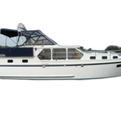 sleek, white, boat, blue, trim, docked, calm, waters transparent PNG cut-out