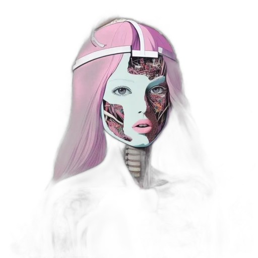 mask, robot, face, jewelry, cyberpunk, concept art, vaporwave, fantasy art transparent PNG cut-out