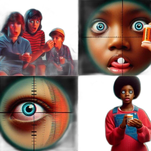 concept art, 3d render, photorealistic, four, visuals, children, surprise, expressions transparent PNG cut-out